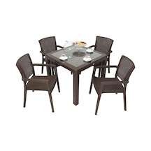 Mandella Elit Rattan 90x90 Zeus Koltuk Camlı Masa Takımı Kahverengi Diğer