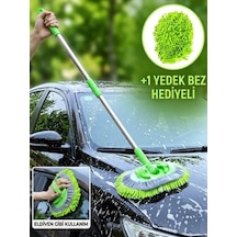 Araba Yıkama Fırçası Oto Yıkama Mop Mikrofiber Bezli Teleskopik Saplı 1 Yedek Bez Hediye