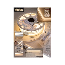 25 Metre 3000k Günışığı 220v Neon Led Şerit Led, Çok Parlak, Kesilebilir, Tak-çalıştır Fişli & Yedek Fişli,esnek Led Günışığı-3000k