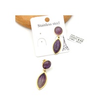 Çelik Mor Taşlı Mekik Sallantılı Küpe