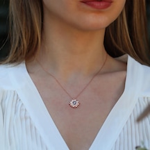 Mavi Zirkon Taşlı Rose Gold Kaplama Lodestar Gümüş Kolye Gümüş
