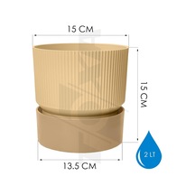 Tr Iksora Saksı Dekoratif Tabaklı Çiçek Kaktüs Saksısı Mat Plastik 1 Adet, Krem, 2 Litre Diğer