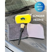 Tr 3'lü Oto Detay Seti - Araba Detay Fırçası, Mikrofiber Araba Kurulama Bezi, Cam Bezi + Sünger Hediye Diğer