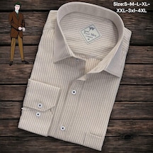 Linen Keten Klasik %100 Cotton Uzun Kollu Terletmeyen Tek Cepli Kapaklı Camel Gömlek Regular Kalıp -10213 Camel