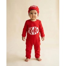 Kitkat Baskılı Unisex Bebe Tulum Kırmızı