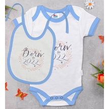 Bk Kids Born To 2022 Tasarımlı Mavi Bebek Body Zıbın Ve Mama Önlü Çok Renkli