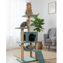 Ayrex Pet B-07 Hamaklı Yuvalı Lüx Kedi Tırmalama Oyun Evi Turkuaz