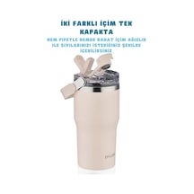 620ml Tumbler Pipetli/pipetsiz Kullanım Kulplu Paslanmaz Çelik Termos Bej