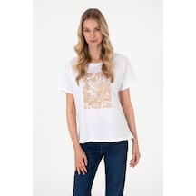 U.S. Polo Assn. Kadın Beyaz Desenli Bisiklet Yaka Tişört 50305843-VR013