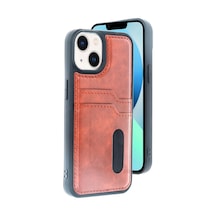 Apple iPhone Uyumlu 15 Sara Kartvizitli Deri Kılıf - Taba -