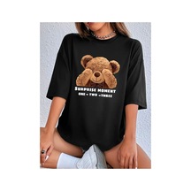 Medinenur Suprise Ayı Baskılı Basic T-shirt Siyah