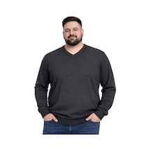 Battalmoda Erkek Büyük Beden Antrasit V Yaka Triko Kazak 3xl-4xl-5xl-6xl