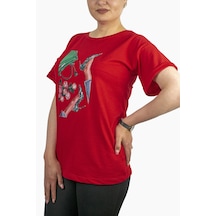 Kadın Çanta Baskılı Penye T-shirt 21008b2 Kırmızı