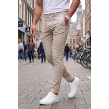 Rizzup Erkek Slim Fit Likralı Krem Jogger Pantolon Beli Lastikli İpli Esnek Spor Pantolon 2700523