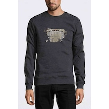 Led Zeppelin Baskılı Füme Antrasit Erkek Örme Sweatshirt (530970883)