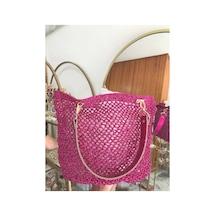 Linalya Jewelry El Yapımı Simli Gold Detaylı Çanta Pembe