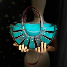 Carıdea El Yapımı Hakiki Deri Bayan Çanta, Clutch, El Omuz Çantası V51 Turkuaz