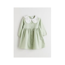 LC Waikiki Alıta Cıty Farkıyla Lcw Kids Yeşil Gabardin Nakışlı Kız Çocuk Elbise Yesil - 928242807 Yesil