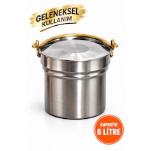 6 Litre Paslanmaz Çelik Yoğurt Mayalama Ve Süt Kabı Satır/bakraç Geleneksel Sarı Kulplu - 16 Satır Metalik