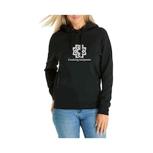 Benjamin Baskılı Siyah Kadın Kapşonlu Sweatshirt