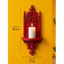 Gotik Katedral Duvar Şamdanlığı Dekoratif Mumluk Duvara Monte Gotik Duvar Dekoru 20x9 Cm Kırmızı