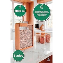 2000 Ml Bambu Kapaklı Erzak Kabı Bakliyat Saklama Kabı Mutfak Organizer Tekli Saklama Kutusu 6 Adet Kahverengi