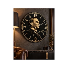 Atatürk Temalı 45 Cm Ahşap Sessiz Akar Mekanizmalı Uv Baskılı Dekoratif Duvar Saati Hediyelik 1094 Çok Renkli