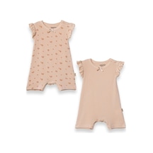 Babycosy Organic Wear %100 Organik Pamuk,2 Li Kız Bebek Tulum,fırfırlı Kısa Kol,yazlık Tulum Set,0-24 Ay,bebek Serisi Şeftali