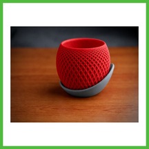 Vaveni 3d Baskı Küre Saksı - Kafes Dokulu İki Parçalı Dekoratif Saksı - Kırmızı-gri Arz