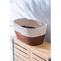 Home Beyond Oval Hasır Organizer - 33 Cm Beyaz/kahverengi