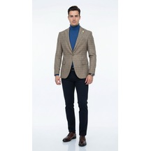 Plus Scorpion Ekoseli Slim Fit Erkek Blazer Ceket Şık Modern Tasarım, Tek Düğmeli Camel