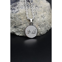 Allah Ve Muhammed Yazlı Kolye Paslanmaz Çelik Zincir 3mm 902083 Gümüş