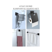 Atacı Güçlü Yapışkanlı Siyah Rulo, Wc Kapaklı, Fönlük Ve Uzun Havluluk Banyo Mutfak 4'lü Set Siyah