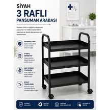 Siyah 3 Raflı Pansuman Ve Cihaz Arabası
