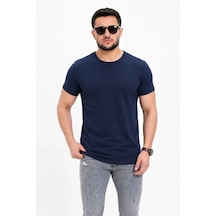 Suma Lacivert Erkek Bisiklet Yaka Kısa Kol Slim Fit Basic Tişört