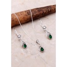 Telkari Işlemeli Elişi Gümüş Zümrüt Set 2195 487644171