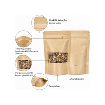 Pencereli Kraft Doypack Dik Duran Poşetler 50 Li Paket, Şeffaf Pencereli, Kilitli Ziplock Ve Kolay Açma Çentikli, Çok Amaçlı Gıda Saklama Poşetleri 13 Cm 22 Cm