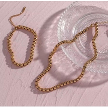 Gold Kalın Örme Çelik Erkek Kolye Ve Bileklik Set 5mm Altın