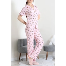 Modi Bürümcük Fırfırlı Pijama Takımı Pudraayı - 127.1287. Açık Bej - Siyah