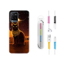 Vivo V21 Kılıf Kablo Koruyuculu Kraliçe Kedi 1873 Siyah