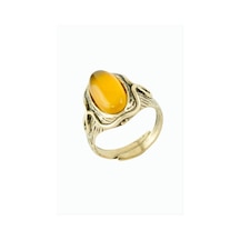 Oval - 985 - Doğaltaşlı Otantik Yüzük - - Kmrsfres - Sarı Akik