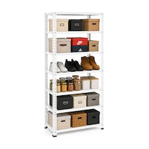 31x93x200 Cm 7 Katlı Modüler Çelik Raf Sistemi Elektrostatik Fırın Boyalı Çok Amaçlı Depolama Ve Ayakkabılık Rafı Beyaz
