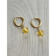 Sitrin Taşı Gold Çelik Halka Küpe Sarı