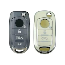 Lüks Nano Anahtar Kılıfı - 3 Buton, Beyaz-gümüş Renk, Toyota Egea İçin