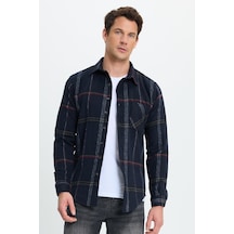 Tudors Erkek Slim Fit Dar Kesim Kareli Cepli Siyah Oduncu Gömlek-41791 Çok Renkli