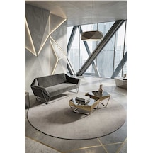 Geometrik Abstract Desenli Prato İpeksi Lüks Viskon Yuvarlak Halı Pr09 Gri Kemik