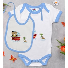 Bk Kids Sevimli Kaptan Tasarımlı Mavi Bebek Body Zıbın Ve Mama Ön Çok Renkli