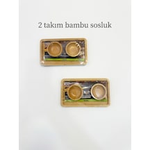 Bambu 6 Parça Kahvaltı Ve Sunum Seti - Dikdörtgen Sunum Tablası Ve 2'li Çerezlik Sosluk Ahşap