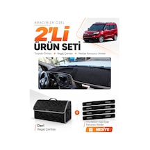Fiat Doblo Tam Kapalı 2015-2023 Uyumlu Torpido Örtüsü + Deri Bagaj Çantası + Sticker - Siyah Gri