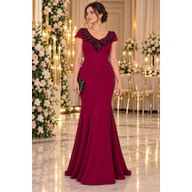 Gül&can Butik Bordo Payet İşlemeli Şık Abiye Elbise Bordo